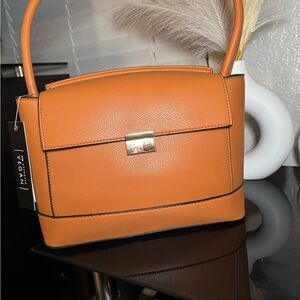 Vegan Leather Structured Top-Handle Bag in Orange